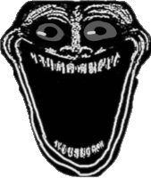 a black and white drawing of a troll face with a huge mouth