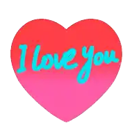 a pink heart that says i love you in blue letters