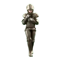 a woman in armor with a helmet on