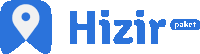 a blue and white logo for hızır paket with a location pin