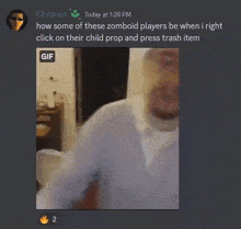 a screenshot of a discord channel with a video of a person walking in a room .