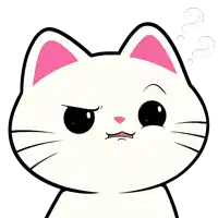 a cartoon drawing of a white cat with pink ears making an angry face