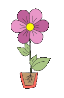 a cartoon drawing of a purple flower in a pot