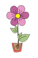 a cartoon drawing of a purple flower in a pot