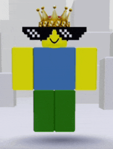 a yellow roblox character wearing sunglasses and a crown on his head