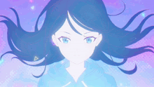 a drawing of a girl with blue hair and a triangle on her ear