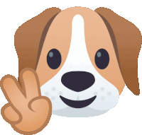 a cartoon dog giving a peace sign with its paw