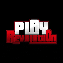 a play revolution logo with red and white letters on a black background