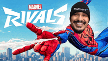 a poster for marvel rivals shows a man in a spider-man costume