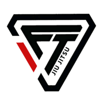 a black and white logo for jiu jitsu with a red stripe on the bottom