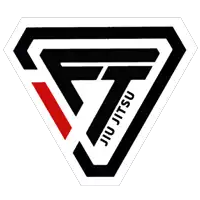 a black and white logo for jiu jitsu with a red stripe on the bottom