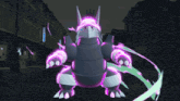 a cartoon drawing of a monster with a purple and green glow