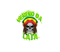 a skull with dreadlocks and a rasta hat with the words seneno da lata written around it