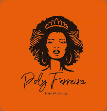 a logo for poly ferreira hair makeup with a woman wearing a crown