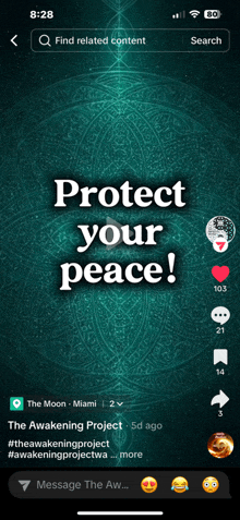 a phone screen says protect your peace on the top