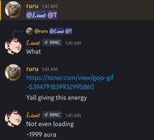 a screenshot of a conversation between ruru and lime at 1:41 am