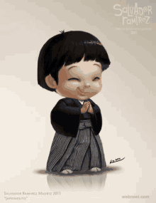 a salvador ramirez drawing of a little boy in a kimono