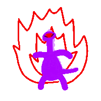 a cartoon drawing of a purple dragon with red eyes