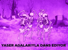 a cartoon of skeletons dancing in a cemetery with the words yaser agalariyla dans ediyor below them