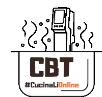 a logo for cbt cucinalionline shows a thermometer and steam coming out of it