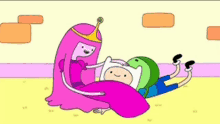 a cartoon of finn and princess bubblegum laying on the floor