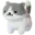 a gray and white cat is sitting on a white background .