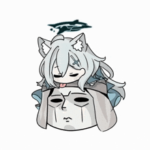 a drawing of a girl with a cat ear laying on a statue