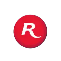 a red circle with a white letter r in it