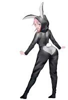 a girl with pink hair is wearing a bunny suit