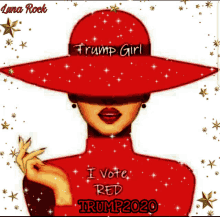 a woman in a red hat says i vote red trump2020