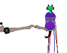 a pixel art drawing of a monster standing next to a person