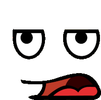 a cartoon face with black eyes and red mouth