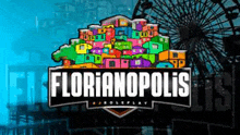 the logo for florianopolis is a colorful city with a ferris wheel in the background .