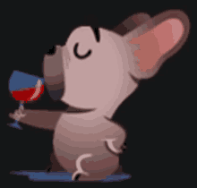 a cartoon dog is holding a glass of wine