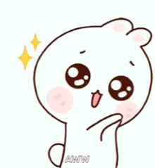 a cartoon of a white bear with big eyes and a pink nose .
