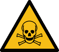 a yellow triangle sign with a skull and crossbones