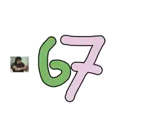 a drawing of a man with a tattoo next to the number 67