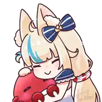 a drawing of a girl hugging a crab with the name reney on the bottom right