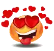 a smiley face with red hearts in his eyes and his tongue out .
