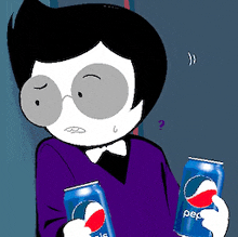 a cartoon character is holding two pepsi cans in his hand