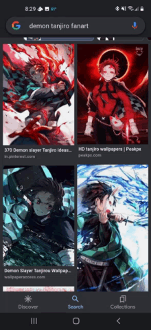 a screenshot of a demon slayer fanart search on a phone