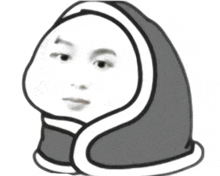 a black and white drawing of a woman 's face wrapped in a black and white blanket