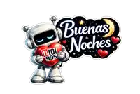 a sticker with a robot holding a red heart and the words buenas noches