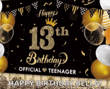 a happy 13th birthday official teenager sign with balloons