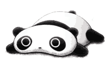 a black and white drawing of two panda bears laying on the ground