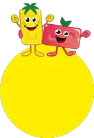 two cartoon characters are standing next to each other on a yellow background