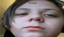 a close up of a person 's face with the words " add a heading " above it