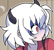 a cartoon character with horns and white hair