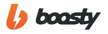 a black and orange logo for boosty with a lightning bolt on it