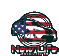 a logo for new life american rp with a car in the background